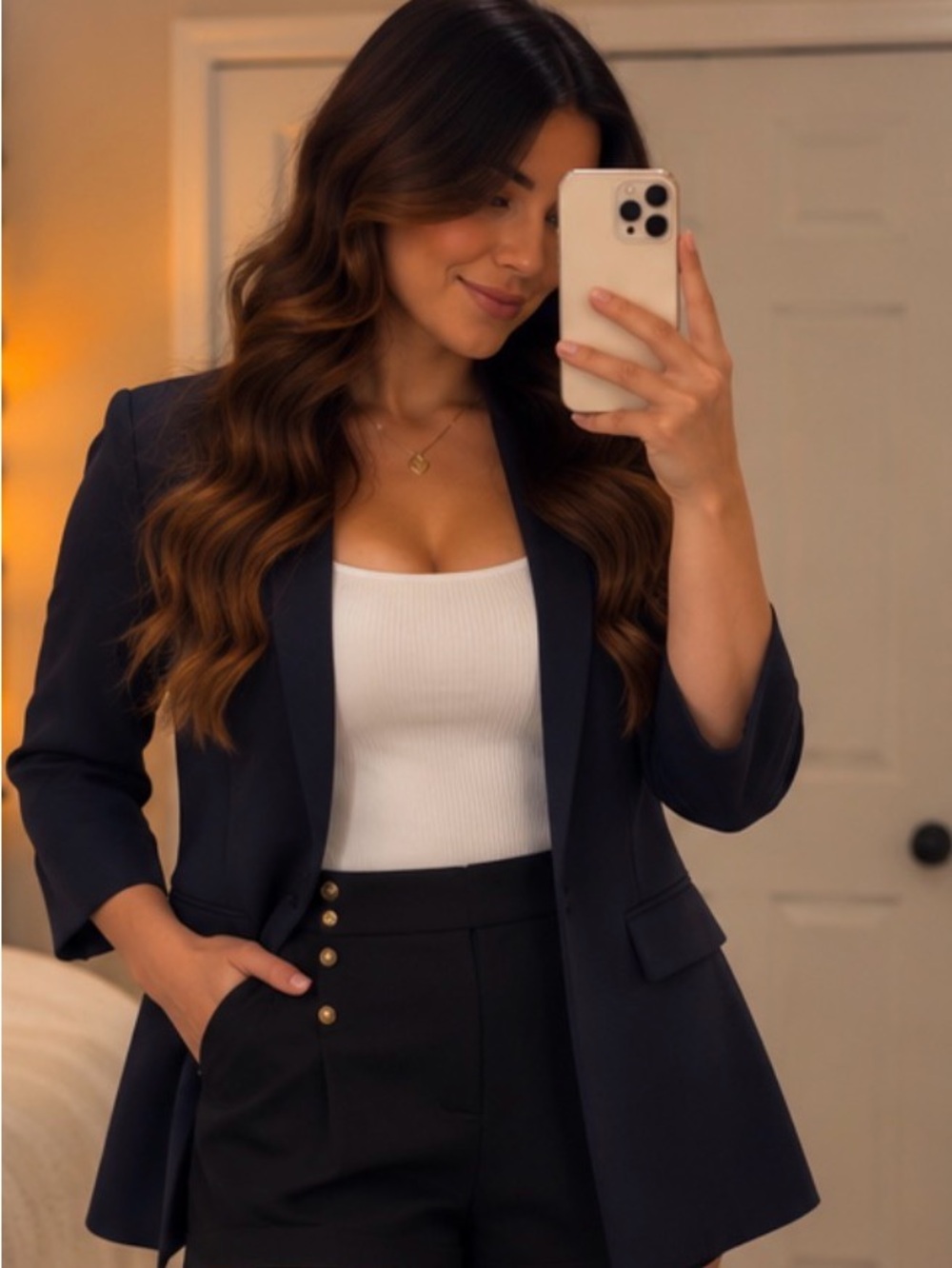 NY&C Women's Navy Open-Front Collarless Blazer
